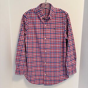 Vineyard Vines Boys Flannel Plaid Whale Shirt Lobster Reef Red Blue Size S